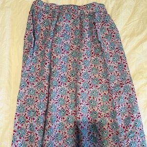 LOFT Pink and Blue Midi A-Line Skirt